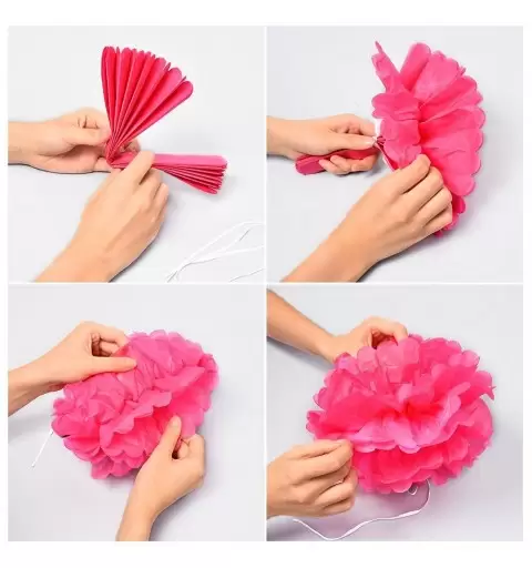 FLUFFY DECORAZIONI IN CARTA POMPON  6 PZ ROSA E FUCSIA