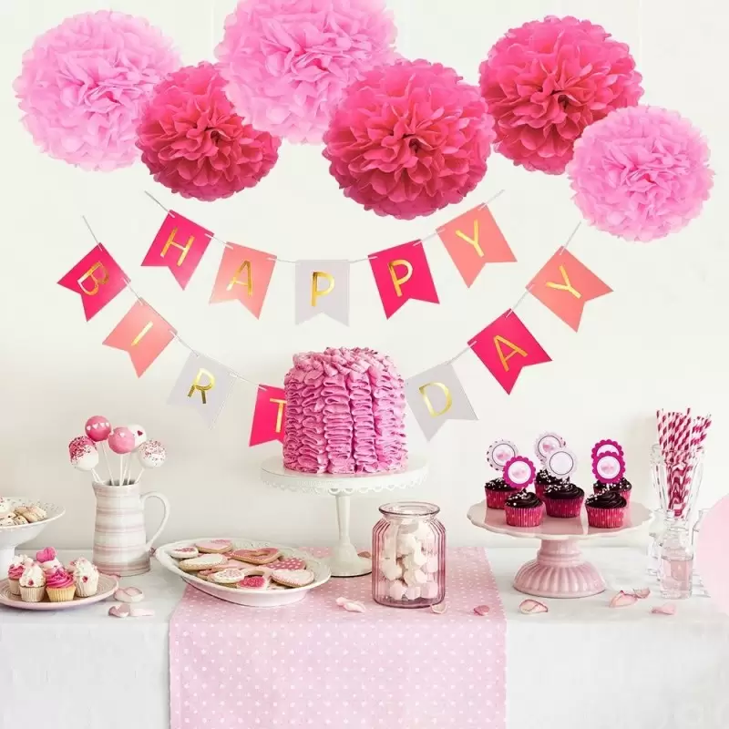 FLUFFY DECORAZIONI IN CARTA POMPON  6 PZ ROSA E FUCSIA