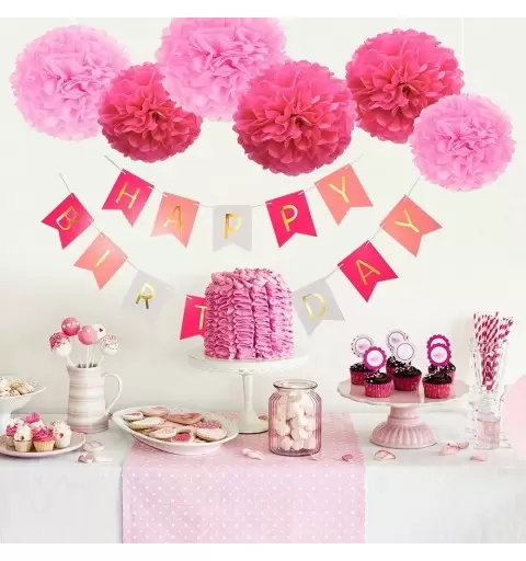FLUFFY DECORAZIONI IN CARTA POMPON  6 PZ ROSA E FUCSIA
