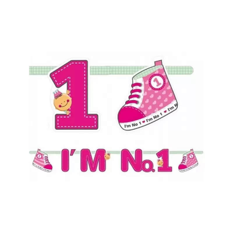 GHIRLANDA 1 ANNO  " I'M NUMBER 1 " PRIMO COMPLEANNO ROSA GRL10/R