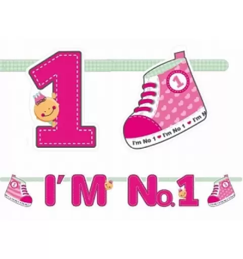 GHIRLANDA 1 ANNO  " I'M NUMBER 1 " PRIMO COMPLEANNO ROSA GRL10/R