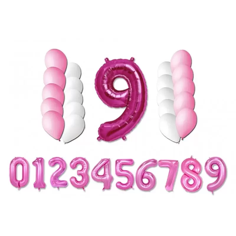 PALLONCINI COMPLEANNO ROSA E BIANCHI CON NUMERO FOIL