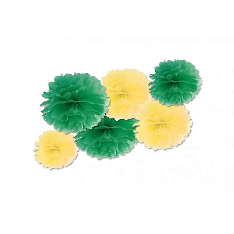 FLUFFY DECORAZIONI IN CARTA VERDE E GIALLO 6 PZ