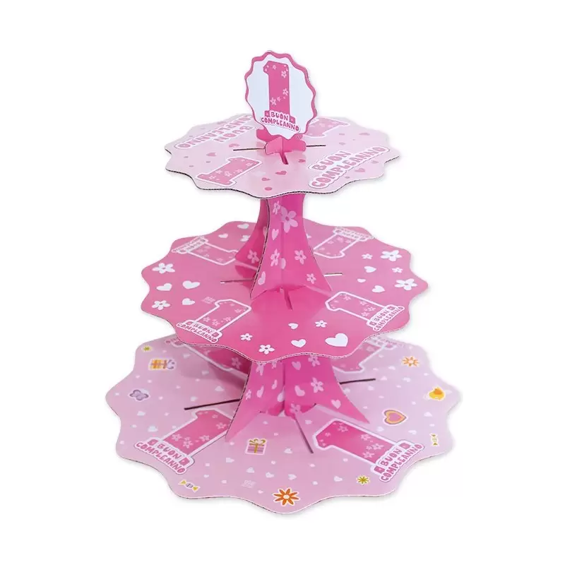ALZATINA ESPOSITORE CUPCAKE BUON COMPLEANNO 1 ANNO ONE PINK 42904