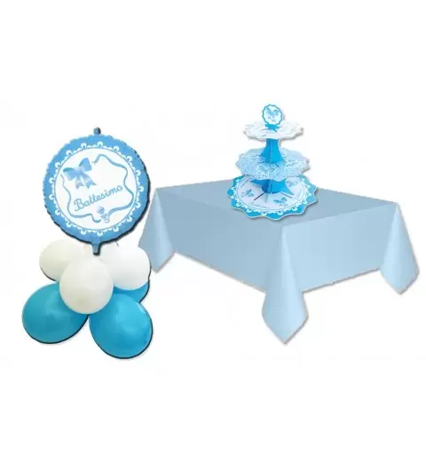 KIT BUFFET BATTESIMO SONAGLIO ROSA (ALZATINA + TOVAGLIA + KIT PALLONCINI)