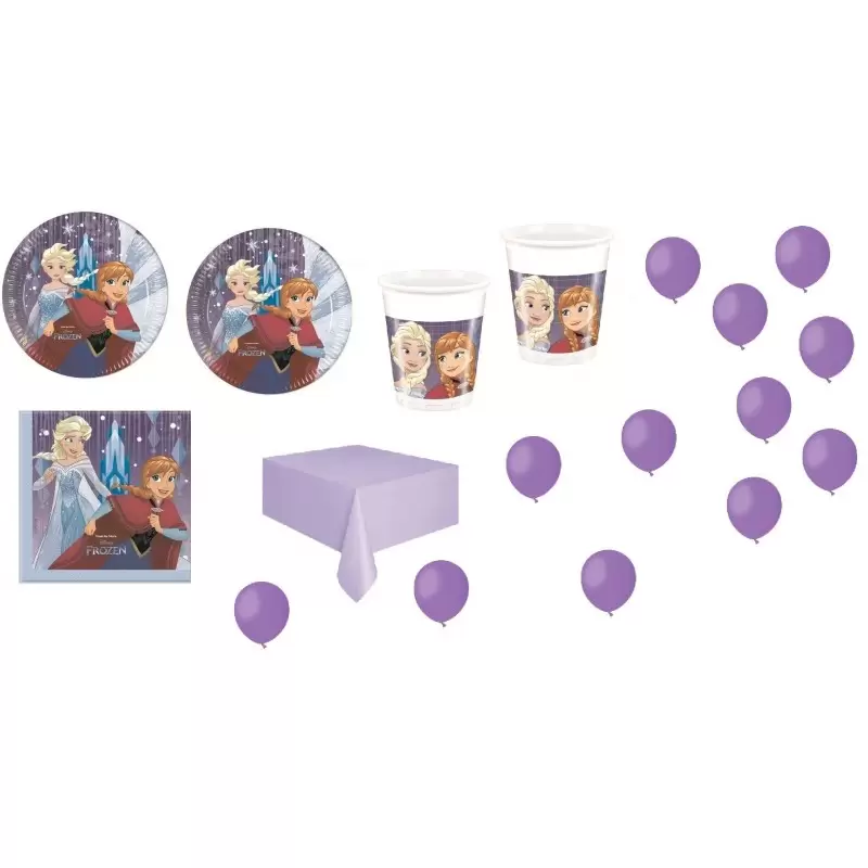 KIT 21 - 133 PZ.FROZEN REGNO DI GHIACCIO + TOVAGLIA E PALLONCINI LILLA