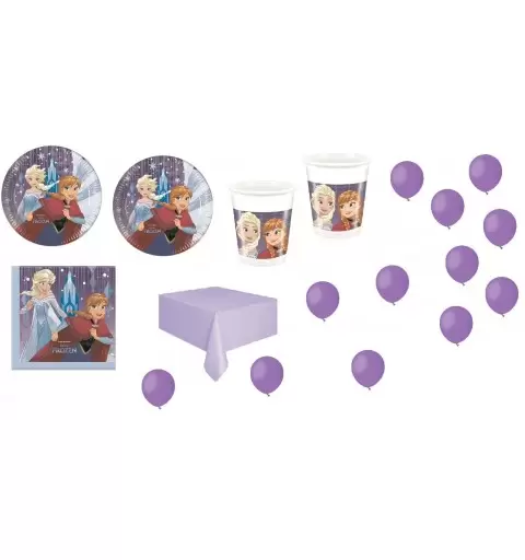 KIT 21 - 133 PZ.FROZEN REGNO DI GHIACCIO + TOVAGLIA E PALLONCINI LILLA