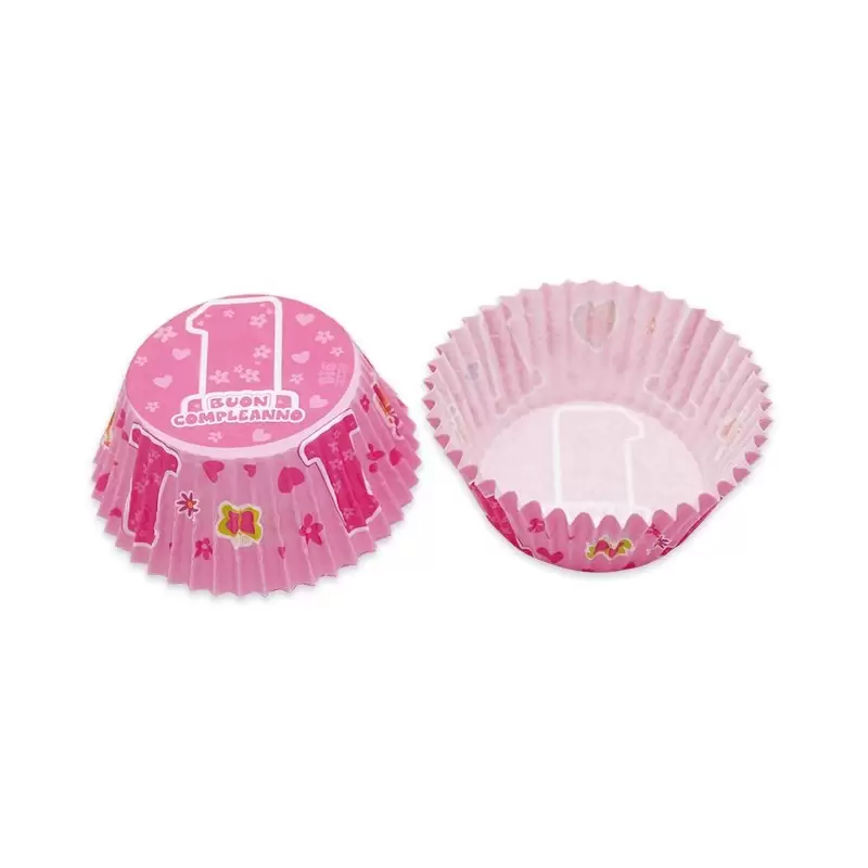 PIROTTINI PER MUFFIN -  BUON COMPLEANNO 1 ANNO ONE PINK 42925