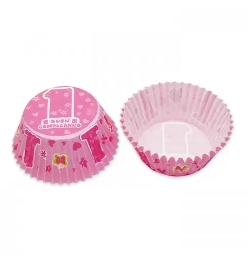 PIROTTINI PER MUFFIN -  BUON COMPLEANNO 1 ANNO ONE PINK 42925