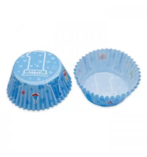 PIROTTINI PER MUFFIN -  BUON COMPLEANNO 1 ANNO ONE LIGHT BLUE 42926