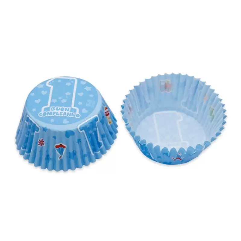SET CUPCAKE 1 ANNO ONE LIGHT BLUE ALZATINA + TOVAGLIA + 48 PIROTTINI
