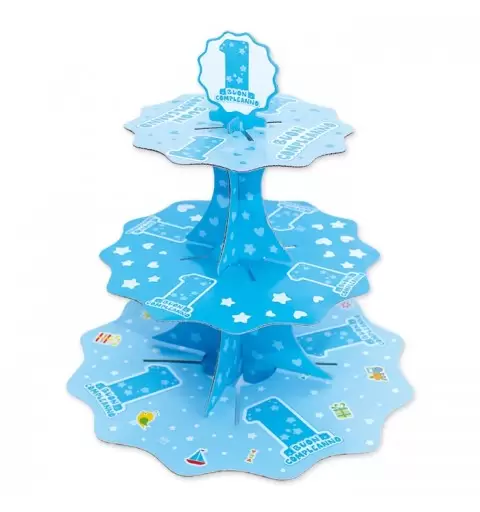 SET CUPCAKE 1 ANNO ONE LIGHT BLUE ALZATINA + TOVAGLIA + 48 PIROTTINI