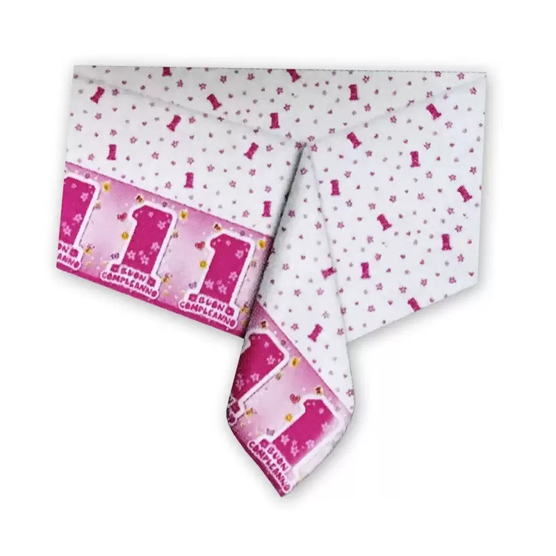 SET CUPCAKE ONE PINK 1 ANNO ROSA  ALZATINA + TOVAGLIA + 48 PIROTTINI