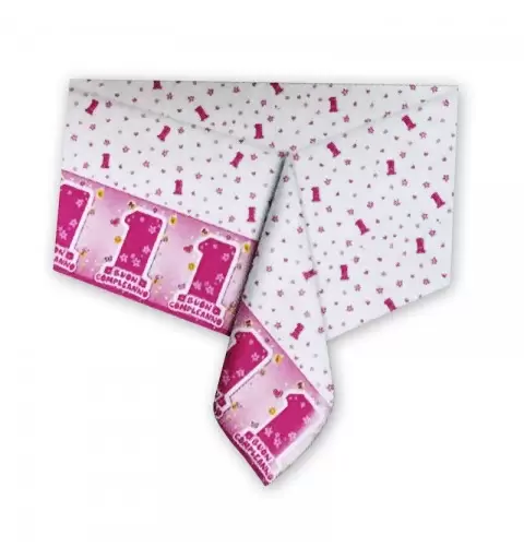 SET CUPCAKE ONE PINK 1 ANNO ROSA  ALZATINA + TOVAGLIA + 48 PIROTTINI