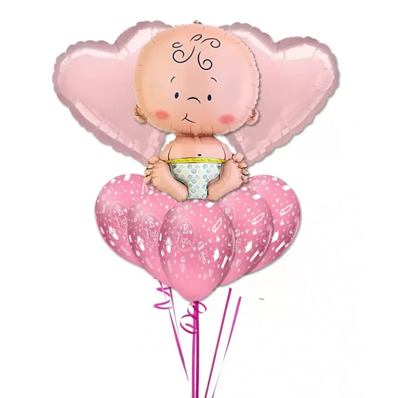 COMPOSIZIONE PALLONCINI " è NATA " BOUQUET NASCITA FEMMINUCCIA