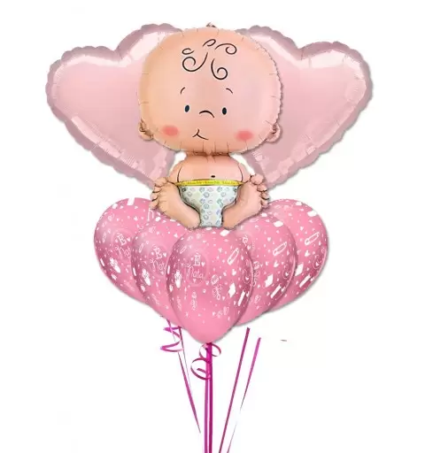 COMPOSIZIONE PALLONCINI " è NATA " BOUQUET NASCITA FEMMINUCCIA