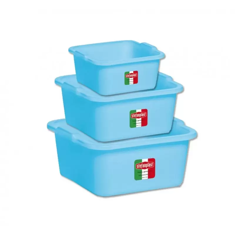 BACINELLA QUADRATA STEFANPLAST AZZURRA 3 PEZZI  7 LT + 11 LT + 16 LT