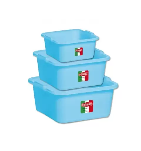 BACINELLA QUADRATA STEFANPLAST AZZURRA 3 PEZZI  7 LT + 11 LT + 16 LT