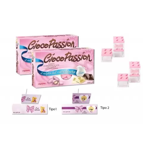 CRISPO CIOCOPASSION CONFETTI CIOCCOLATO AL LATTE ROSA 2 KG + 100 BIGLIETTINI BOMBONIERE
