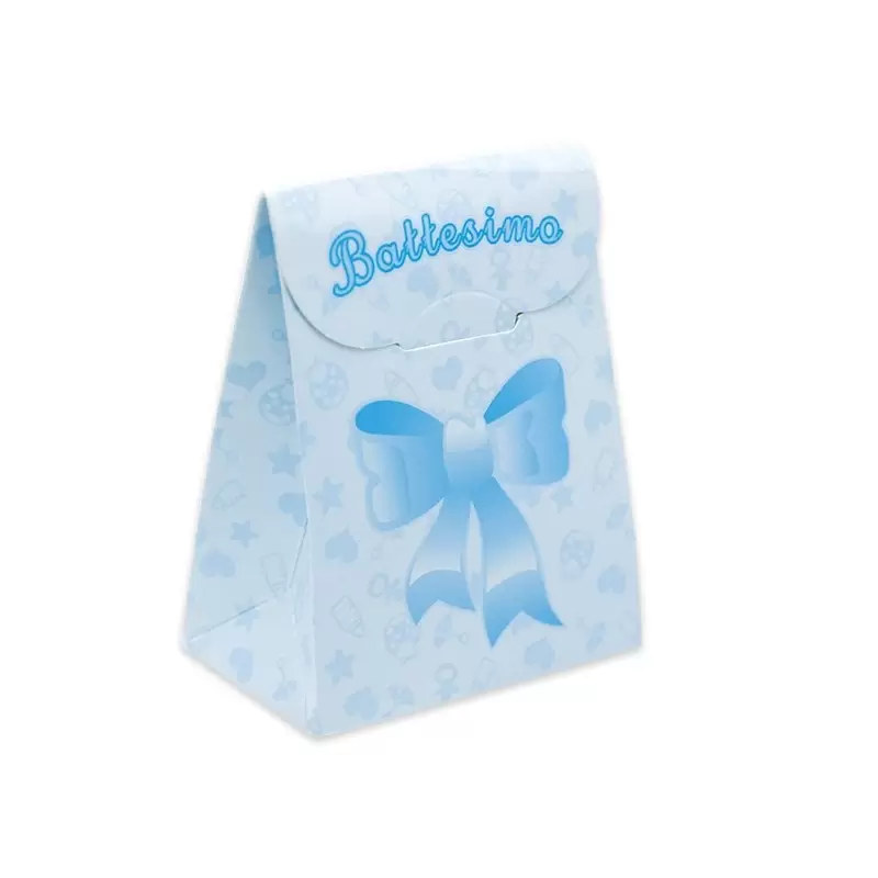 SCATOLINE PORTACONFETTI VENTAGLIO BATTESIMO CELESTE 25 PZ. 3036