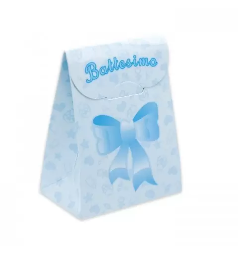 SCATOLINE PORTACONFETTI VENTAGLIO BATTESIMO CELESTE 25 PZ. 3036