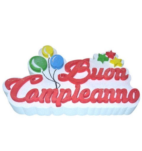 bellissima decorazione in polistirolo glitterata con scritta 'Buon  Compleanno