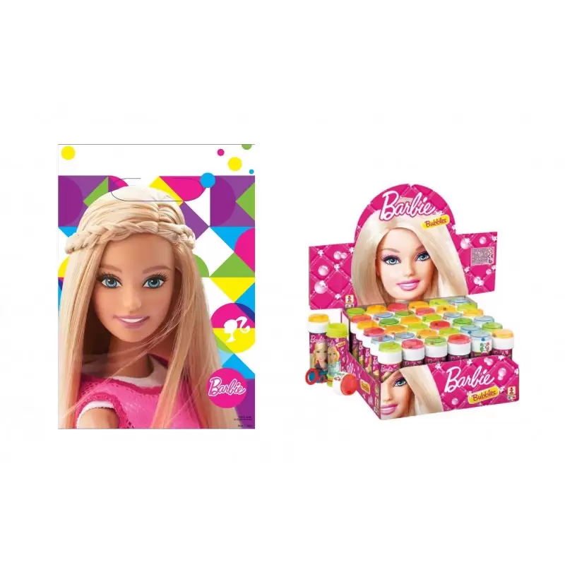 12 BUSTINE + 36 BOLLE SAPONE BARBIE REGALINI COMPLEANNO