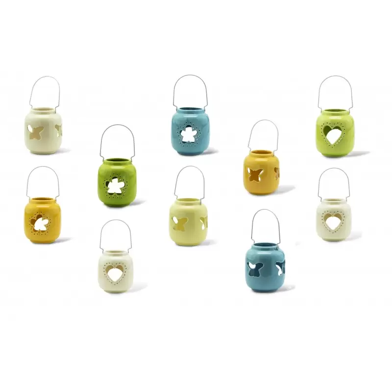 LANTERNA CERAMICA PORTA CANDELE CON MANICO 2 pz.