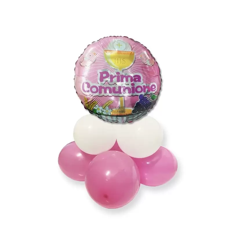 COMPOSIZIONE CENTROTAVOLA PALLONCINI PRIMA COMUNIONE ROSA FAI DA TE