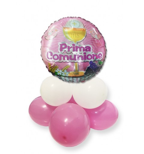 composizione centrotavola palloncini prima comunione rosa fai da te