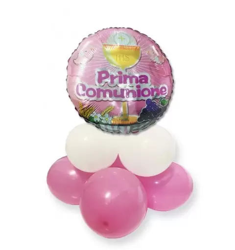 COMPOSIZIONE CENTROTAVOLA PALLONCINI PRIMA COMUNIONE ROSA FAI DA TE