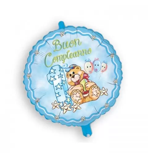 PALLONCINO FOIL 1 ANNO ORSETTO BUON 1° COMPLEANNO CELESTE MEM06