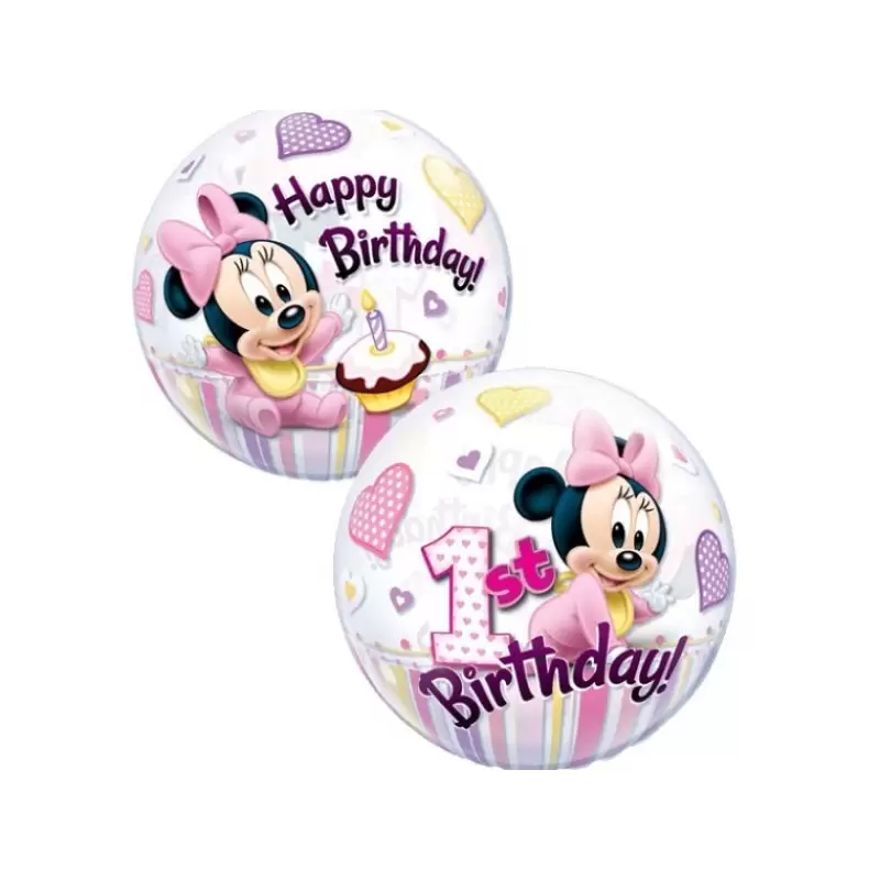 COMPOSIZIONE CENTROTAVOLA PALLONCINI 1 ANNO MINNIE BABY BUBBLE FAI DA TE