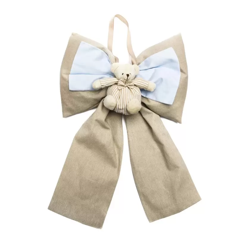 FIOCCO NASCITA BAMBINO CELESTE PELUCHE ORSETTO