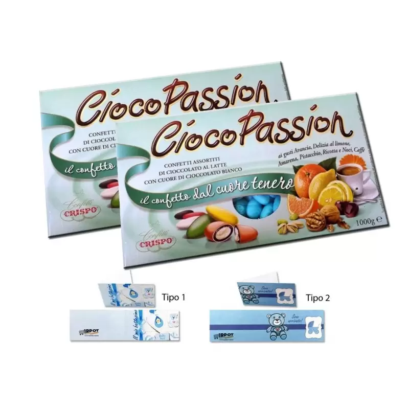 CONFETTI CRISPO CIOCOPASSION GUSTI ASSORTITI CELESTI 2 KG + 100 BIGLIETTINI