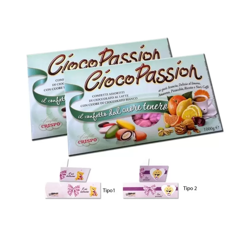 CRISPO CONFETTI CIOCOPASSION GUSTI ASSORTITI ROSA 2 KG + 100 BIGLIETTINI