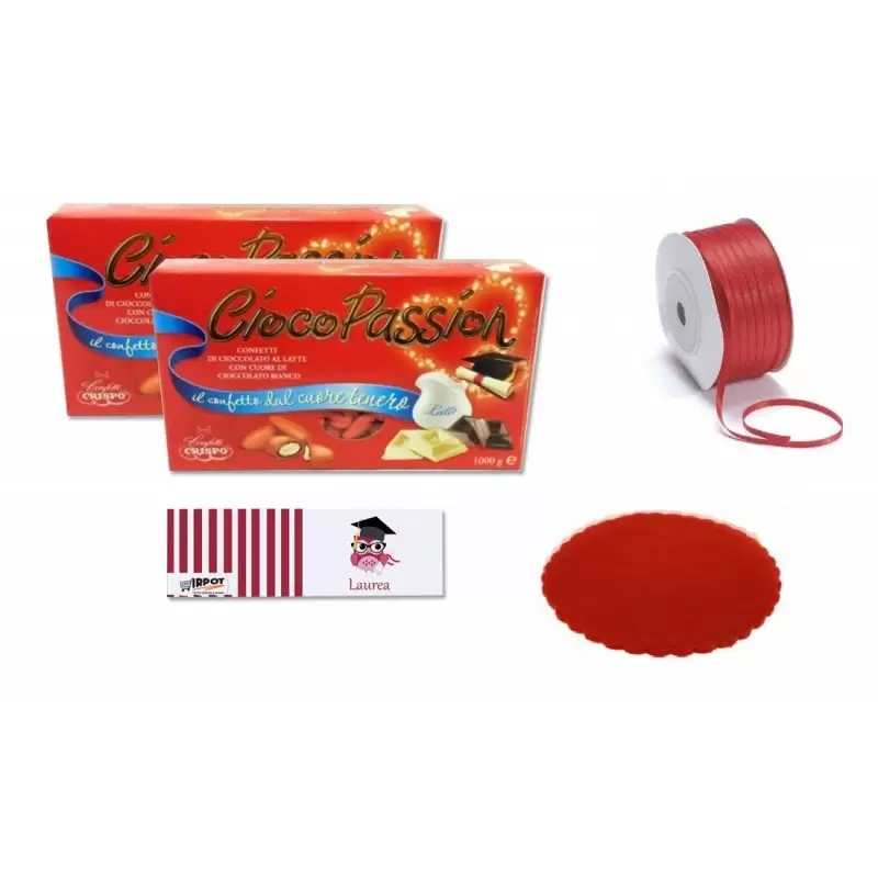 VELI FATA ROSSI + CIOCOPASSION CRISPO CONFETTI 1KG + NASTRINO + BIGLIETTINI
