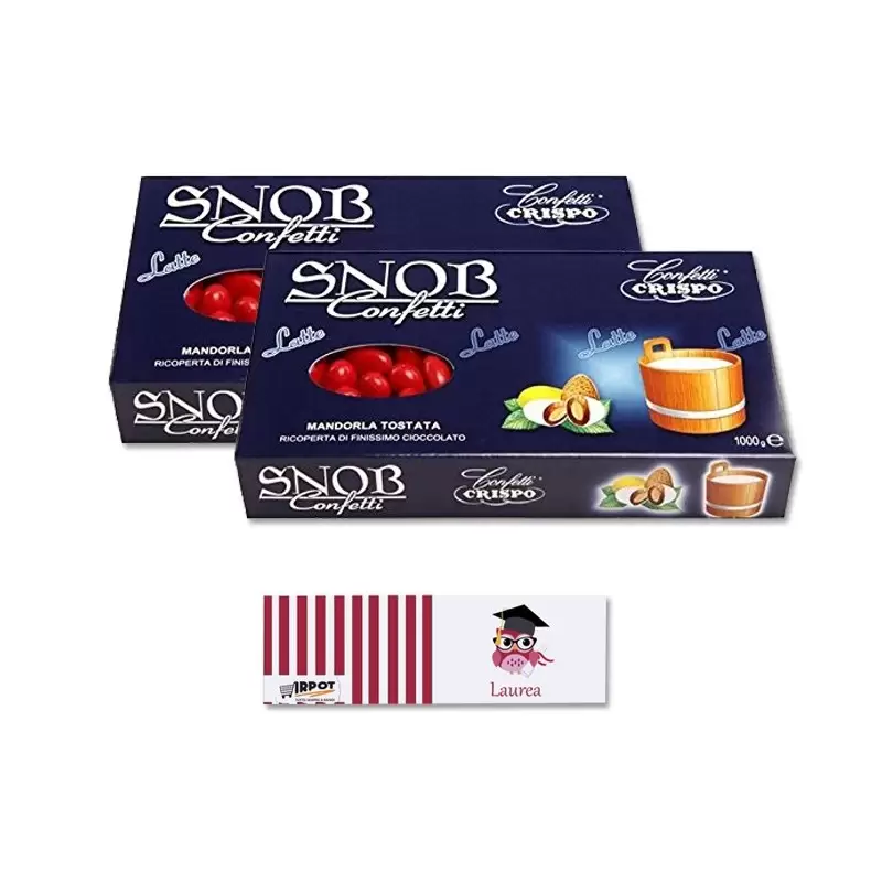CRISPO CONFETTI SNOB AL LATTE ROSSI 2 KG + 100 BIGLIETTINI BOMBONIERA LAUREA