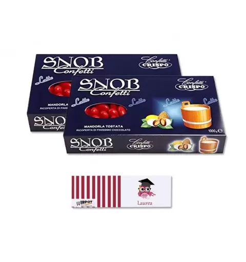 CRISPO CONFETTI SNOB AL LATTE ROSSI 2 KG + 100 BIGLIETTINI BOMBONIERA LAUREA