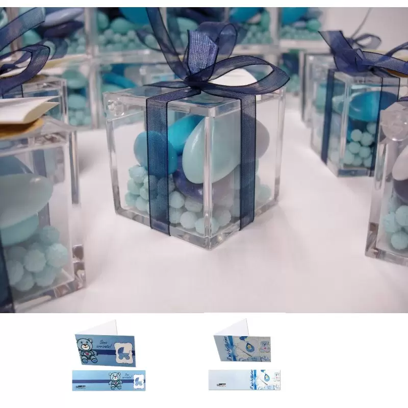 20 SCATOLINE PLEXIGLASS 5CM + SELECTION CRISPO CELESTI + MIMOSE + BIGLIETTINI