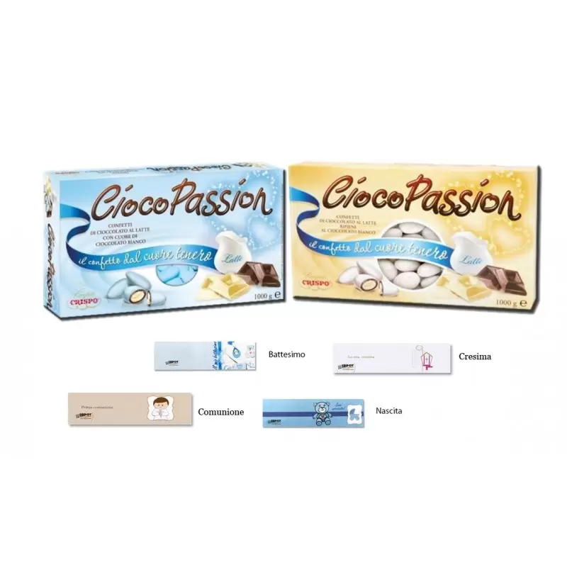 CIOCOPASSION CONFETTI CIOCCOLATO LATTE CELESTI E BIANCHI 2 KG + 100 BIGLIETTINI