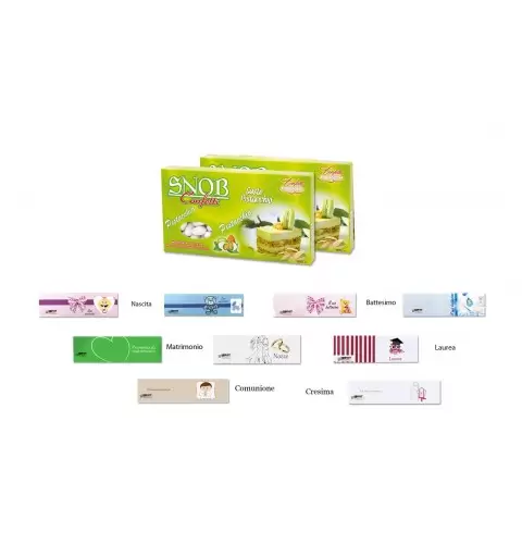 SNOB CRISPO CONFETTI PISTACCHIO 1 KG + 100 BIGLIETTINI BOMBONIERE A SCELTA