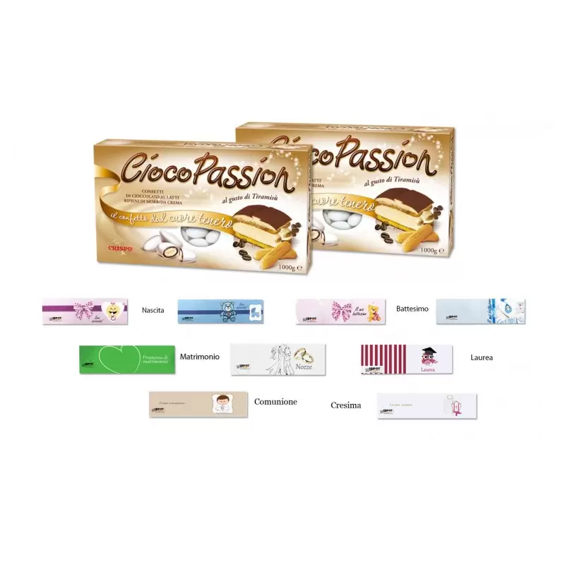 CRISPO CONFETTI CIOCOPASSION TIRAMISU' 2 KG + 100 BIGLIETTINI BOMBONIERE