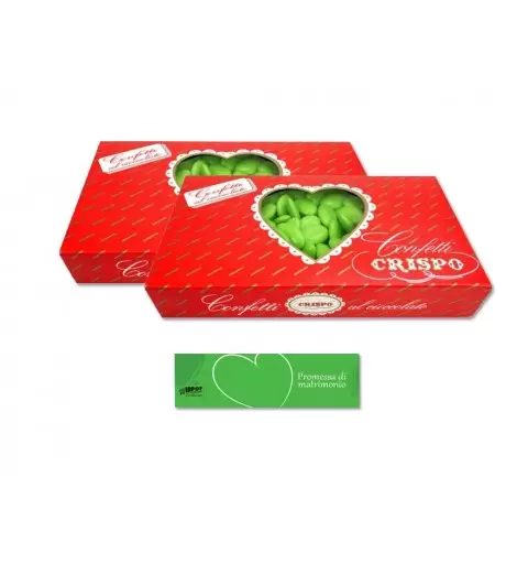 CONFETTI AL CIOCCOLATO FONDENTE CRISPO VERDI 2 KG + 100 BIGLIETTINI PROMESSA