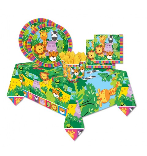 KIT N 3 COORDINATO COMPLEANNO BAMBINI WILD KINGDOM ANIMALETTI ANIMALI FORESTA