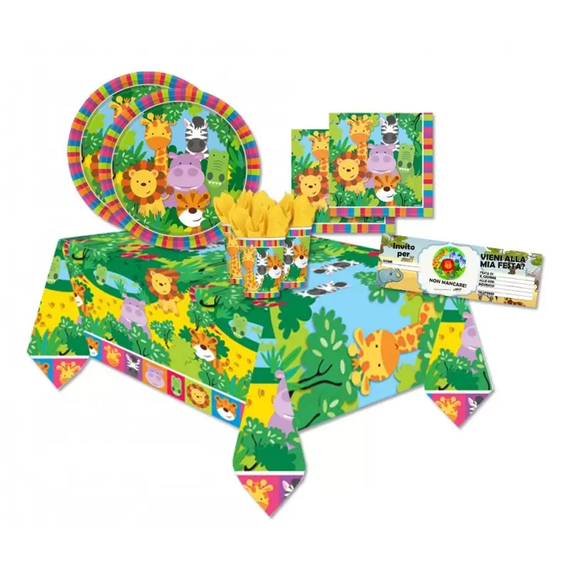 IRPot - KIT 9 COORDINATO COMPLEANNO WILD KINGDOM BAMBINO ANIMALI FORESTA INVITI