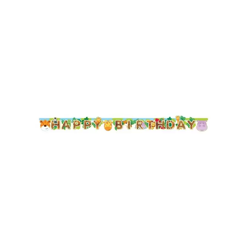 GHIRLANDA FESTONE " HAPPY BIRTHDAY " WILD KINGDOM ANIMALI DELLA GIUNGLA 