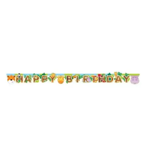 GHIRLANDA FESTONE " HAPPY BIRTHDAY " WILD KINGDOM ANIMALI DELLA GIUNGLA 