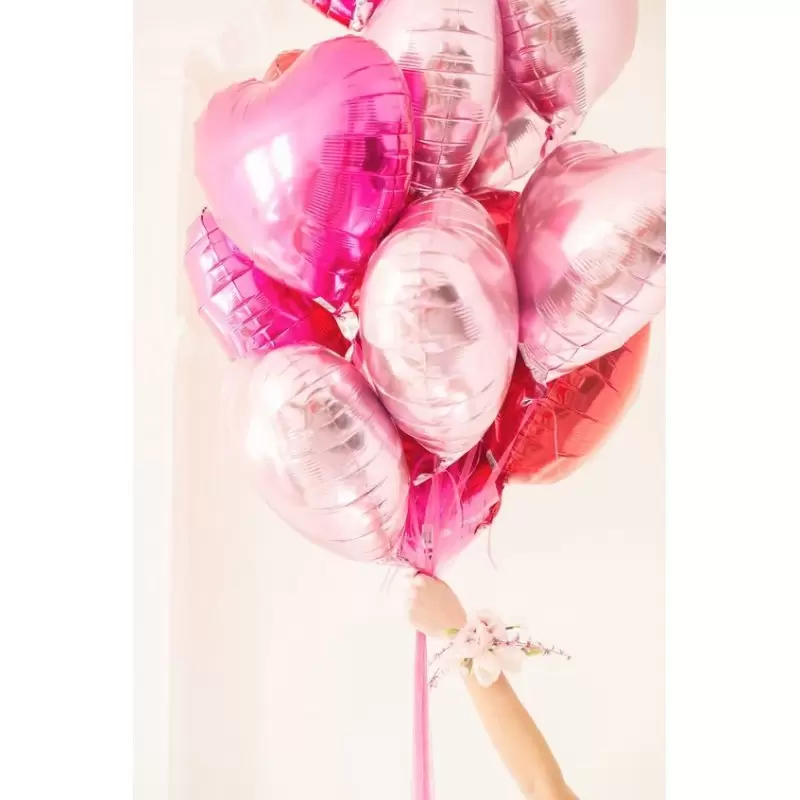 BOUQUET PALLONCINI FOIL 10 CUORI FUCSIA ROSA ROSSI