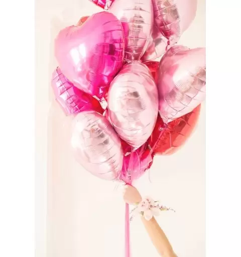 BOUQUET PALLONCINI FOIL 10 CUORI FUCSIA ROSA ROSSI